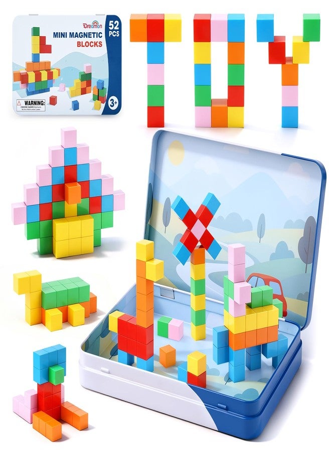 Dreamon 52 PCS Magnetic Blocks with Metal Box, 0.8in Mini Building Cubes Protable Travel Airplane Classroom Toys for Kids Ages 3+, STEM Educational Building Set for Toddlers Boys & Girls Birthday Gifts - Image 1